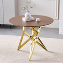 37Inch Round Dining Table, Small Round Kitchen Table With Golden Metal Legs, Suitable For 2 To 4 People, Modern Dining Room Table, Brown, Walnut Color.