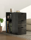 Vividwood Narrow End Table with 3 Drawers, Wood Side Table with Storage Shelves for Living Room, Slim Sofa Side Table Nightstand for Bedroom (Black)