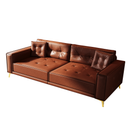 92.1'King Size Pull Out Sofa Bed,3-in-1 Faux Leather Convertible Sleeper Sofa with Ultra Wide Armrests,Tufted Modern Sofa,4-Seater Couch with 2 Pillows for Living Room,Light Brown