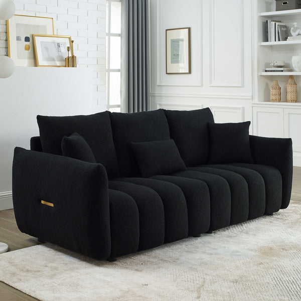 [video]MH 81' Premium Teddy fabric Sofa with 3 Back Pillows and 3 back Cushions Solid Wood Frame 3-Seater Sofa, Oversized Upholstered Chair for Living Room, Bedroom, Apartment and OfficeW1193S00066