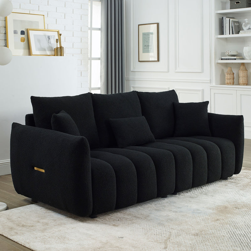[video]MH 81' Premium Teddy fabric Sofa with 3 Back Pillows and 3 back Cushions Solid Wood Frame 3-Seater Sofa, Oversized Upholstered Chair for Living Room, Bedroom, Apartment and OfficeW1193S00066