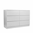 Modern 6 Drawer Dresser with Spacious Countertop and Concealed Handles, Storage Cabinet for Bedroom and Living Room, White MDF