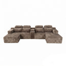 Modern Coffee Velvet U-Shaped Sectional Sofa with Chaise Lounge and Cup Holders - 4-Piece Modular Set in Dark Corduroy for Large Living Spaces