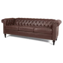 Traditional Dark Brown 3 Seater Sofa with Removable Cushions and Square Arms in PU Material