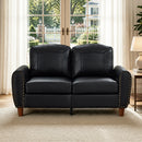 59' Classic Living Room Sofa Loveseat Faux Leather Couch,Rolled Arm Sofa with Nails,Solid Wood Legs,Upholstered Breathable PU Leather Black.