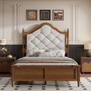 Full Size Bed Frame with Upholstered Headboard, Panel Foot Board, Vintage Mid Century Bed Frame,Full Size Wood Bed Frames,Brown