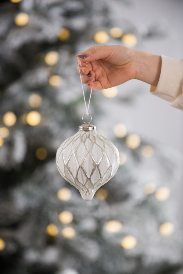 D4.3x5.7'H Christmas Ball Ornaments, Glass Decorative Hanging Ball Christmas Tree Ornaments for Holiday Party Decorations, Set of 6