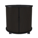 Mid Century Modern Cylinder Nightstand with Charging Station & Sliding Door, Black MDF Round Bedside Table with USB Ports and 2-Tier Storage