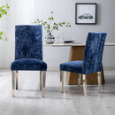 Rubberwood frame, solid ergonomic chair made of polyester chenille, deep blue,set of 2