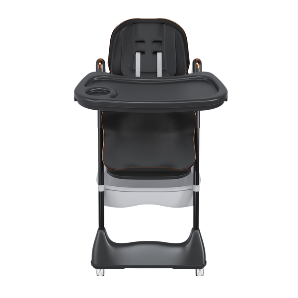 Adjustable Baby High Chair 0-6 Years – Portable Infant Feeding Seat with Safety Belt, Silent Lockable Wheels, Black