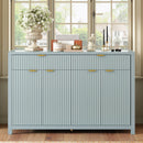 U_STYLE Modern 55.1'' Sideboard Buffet Cabinet with 2 Drawers & 4 Doors, Adjustable Shelves, Wave-Pattern Design, Aluminum Handles, Painted MDF, Scandinavian Storage for Dining Room, Living Room