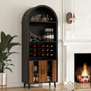 71'Farmhouse Arched Wine Bar Cabinet: tall arched display cabinet , arch black cabinets &coffee bar, whiskey station with wine rack and Wine Glass Holder - Liquor Bars Cabinet for Living Dining Room