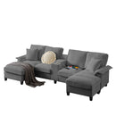 Modern Gray Corduroy U-Shaped Sectional Sofa Bed with Storage, 4-Seater, 120' Modular Design for Living Room or Apartment, Features Cup Holders and Chaise Footrests