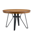 Mid-Century Modern Round Dining Table with Metal Legs and Open Shelf in Light Ash