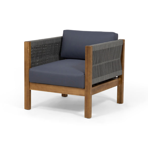 Outdoor Club Chair with Rattan Rope Wave, Dark Grey