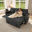 81-inch 3-in-1 foldable three-person sofa bed with a table board and USB ports, armrests with storage function. High-quality chenille three-person sofa. The sofa bed features adjustable backrest and p