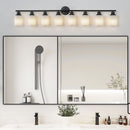 52' Modern 8-Light Vanity Bathroom Mirror Light, Frosted White Glass with Black Iron Frame, Contemporary Wall Sconce for Bedroom, Bathroom, and Dressing Room (Bulb Not Included)