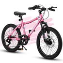 Ecarpat Kids' Mountain Bike 20 Inch, 7 Speed, Front Suspension, Pink Steel Frame, Ages 8-12