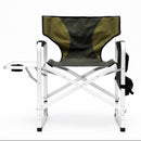 1-Piece Oversized Folding Directors Chair – Green Aluminum Outdoor Chair with Side Table and Storage Pockets for Camping, Fishing & Picnic