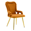 Orange Puffy Bubble Chair Ball Chain Chair Velvet Dining Chairs with Gold Legs, Upholstered Accent Chairs with Armrests for Dining Room & Kitchen