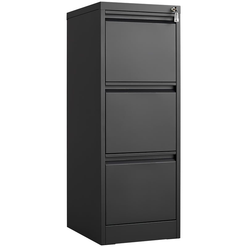 Durable Metal 3 Drawer File Cabinet with Lock for Office Storage, Black, 14.65x17.71x40.50 inches