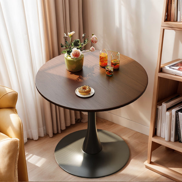 Walnut Round Table, Modern Dining Table, Dining Table,MDF Top and Steel Base Tulip Round Kitchen Table,Kitchen Table, Mid Century Coffee Table for Living Room 24 Inch,Oval Dining Table (BIG DEAL DAYS)