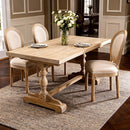 French Style Solid Wood Frame  Linen Fabric Oval Back Dining Chair,Set of 2,Beige