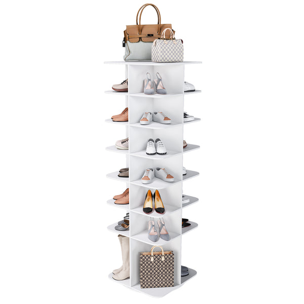 7-Tier Square Rotating Shoe Rack Tower with 360° Spinning Organizer, White
