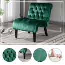 COOLMORE Modern Velvet Armless Accent Living Room Chair / Leisure Chair,Upholstered Fabric Button Comfortable Chair with Wooden Legs for Bedroom, Living Room, Office (Green Velvet)
