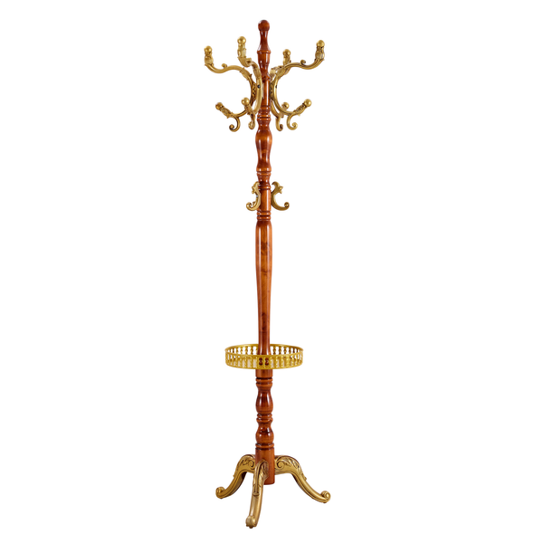 Modern Crabapple Colored Solid Wood Hanger with Resin Stainless Steel Multifunctional Storage Rack.Modern And Simple Coat And Hat Rack.