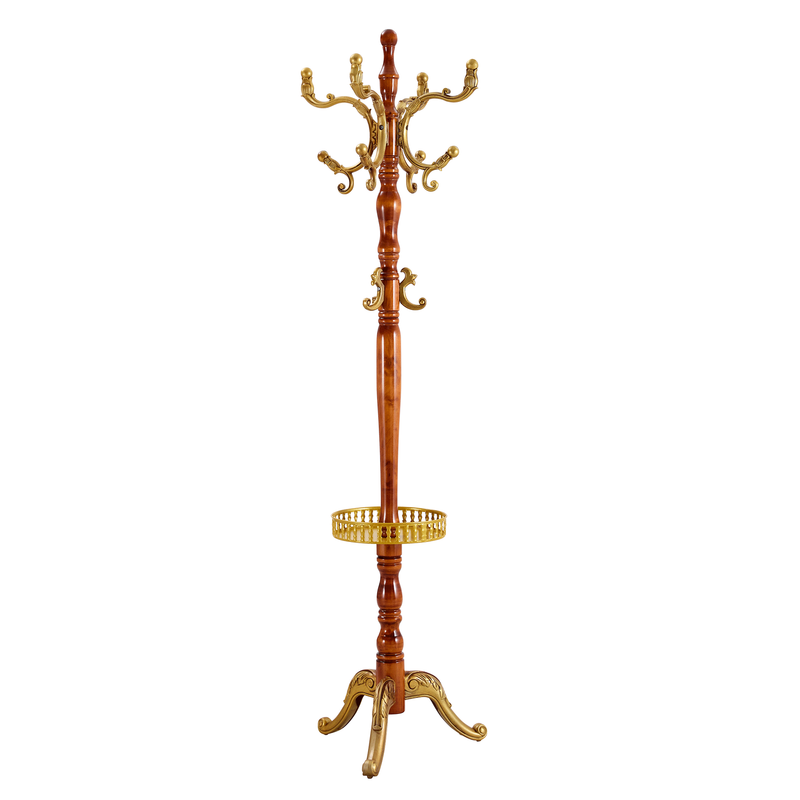 Modern Crabapple Colored Solid Wood Hanger with Resin Stainless Steel Multifunctional Storage Rack.Modern And Simple Coat And Hat Rack.