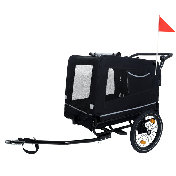 2-in-1 Bike Trailer & Push Cart for Pets - Detachable Bike Hitch & Push Handle Included - All-Terrain Wheels, Quick Release Wheel, Non-Slip Floor, Internal Leash, Holds Pets Up to 88 lbs, Black
