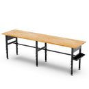 Black 96' Adjustable Workbench with Solid Wood Top, Side Pegboard, 2000 lbs Capacity, 4 Height Settings, Power Outlet, Storage Box, Wheels or Leveling Feet