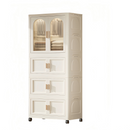 Folding Wardrobe Cabinet 25.59-Inch Wide cream white Plastic with Magnetic Doors, Wheels, and 10 Hangers