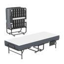 75 Inch Folding Bed with 5' Memory Foam Mattress, Space Saving Rollaway Guest Bed, Heavy-Duty Metal Frame on Wheels, Portable Twin Bed for Adults & Guests