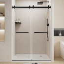 50-54' W x 76' H Frameless Double Sliding Shower Door, Premium 1/4' (6mm) Thick Tempered Glass With Explosion-proof Film, Stainless Steel, Matte Black