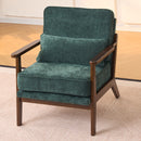 Mid-Century Living Room Chair Single, Fabric Cushioned Modern Armchair with Lumbar Pillow and Straight Wood Armrests, Accent Chair for Living Room, Bedroom and Office, Green
