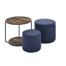 Multi-Functional Ottoman and Table Set with Drum Stool, Storage Space, Dark Blue Linen