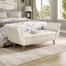 Upholstered Velvet Bench, End of Bed Bench with 2 Pillows, Upholstered Button Tufted Ottoman,Footstool with Rolled Arms, Foot Rest with Solid Wood Legs, for Entryway, Living Room ,Dining Room,Beige