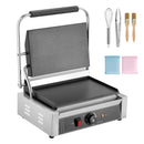 Commercial Panini Grill, 1800W Electric Sandwich Panini Maker, Stainless Steel Sandwichs Press Grill with Handle and Temp Control, 13.5x9.3 in Full Flat Enamel Plate, for Hamburger Steak Bacon