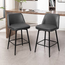 Counter Height Swivel Bar Stools Set of 2, 360° Swivel Upholstered Barstools with Back and Metal Legs, 25.6' Seat Height,Counter Stools for Kitchen Island and Pub,Faux Leather,Grey