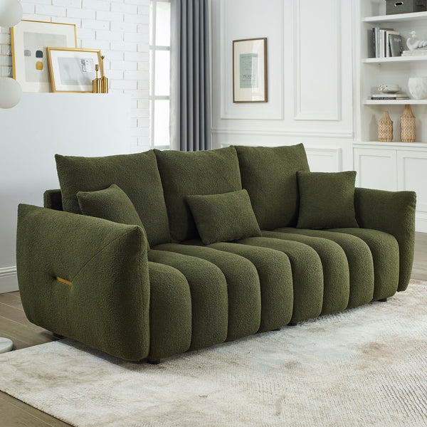 [video]MH 81' Premium Teddy fabric Sofa with 3 Back Pillows and 3 back Cushions Solid Wood Frame 3-Seater Sofa, Oversized Upholstered Chair for Living Room, Bedroom, Apartment and OfficeW1193S00067