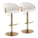 Claire Contemporary/Glam Adjustable Barstool with Swivel in Gold Metal and Cream Velvet with Rounded T Footrest by LumiSource - Set of 2