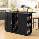 U-Style 47.2' Counter Height Table with Foldable Top & Power Outlet, Sideboard Buffet Cabinet & Bar Cabinet, Wine Rack & Stemware Holder, 2-Door Storage Cabinet for Dining Room (Chairs Not Included)