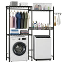 Over Washer and Dryer Shelves,  4 Tier Laundry Room Clothes Drying Rack Wire Basket & Rotating Side Hook, Heavy Duty Laundry Drying Rack, Space Saving and Adjustable Shelves, Black