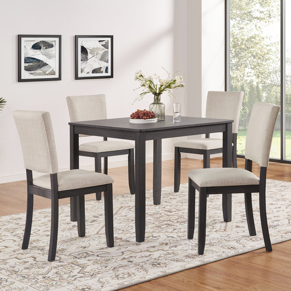 Modern 4 Person Dining Table Set with 4 Chairs, Dining Table Set for 4 People, 5-piece Wooden Dining Table Set for Living Room, Kitchen and Dining Room, Antique Black + Beige