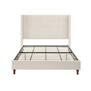 Peyton Upholstered Queen Bed with Traditional Hand Buttoned Tufting and Nailhead Trim Wingback in Ivory Velvet, No Box Spring Needed, Easy Assembly