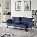 72' Velvet Convertible Sofa Bed with Cup Holders, Tufted Folding Futon Sleeper Couch, Mid-Century Modern 3 Seater for Small Spaces, 72' L x 34.6' D x 31' H, Dark Blue