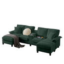 Modern Green Corduroy U-Shaped Sectional Sofa Bed with Storage, 4-Seater, 120' Modular Design for Living Room or Apartment, Features Cup Holders and Soft Foam Cushions
