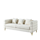 Streamline Modern 81 Inch Oversized 3 Seater Sectional Sofa in Ivory Teddy Fabric, Deep Seating with 3 Lumbar Pillows for Living Room Bedroom